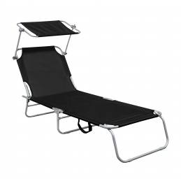 Aga Șezlong de grădină reglabil cu copertină Negru Aga Șezlong de grădină reglabil cu copertină Negru