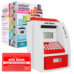 Bancomat pușculiță pentru copii 3+ roșu Funcții interactive + Card bancar
