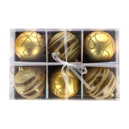 Set de șase ornamente de Crăciun aurii, 3 modele pentru brad