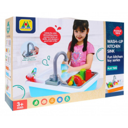 Chiuvetă pentru spălat vase pentru copii 3+ Robinet cu apă + Uscător + Vase Tacâmuri