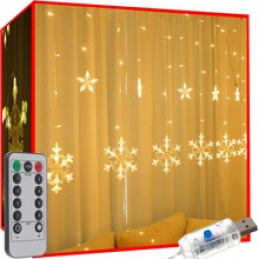 Cortină luminoasă fulgi de zăpadă, stele 138 LED, USB, telecomandă, alb cald ISO 19746