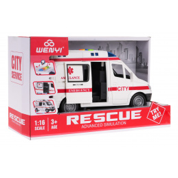 Ambulanță Interactivă pentru copii 3+ Model 1:16 + Sunete Lumini + Elemente mobile + Anvelope din cauciuc
