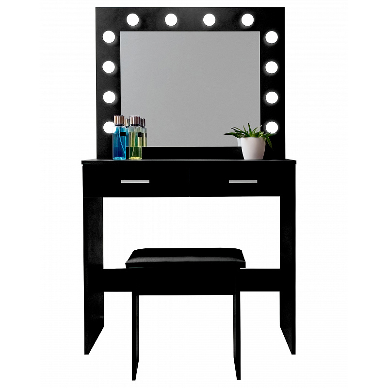Aga Măsuță de toaletă cu oglindă și iluminare + taburet Mat Negru - II. CALITATE
