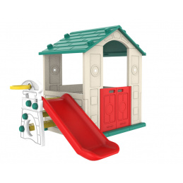 Căsuță de grădină 3în1 pentru copii Acoperiș Verde + Tobogan + Baschet