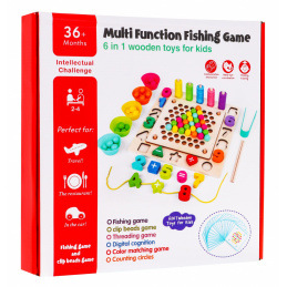 Set de jocuri educative din lemn 6 în 1 pentru copii 3+ Sortator pescuit peștișori învățarea numerelor