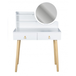 Măsuță de toaletă cosmetică cu oglindă - SCANDI albă