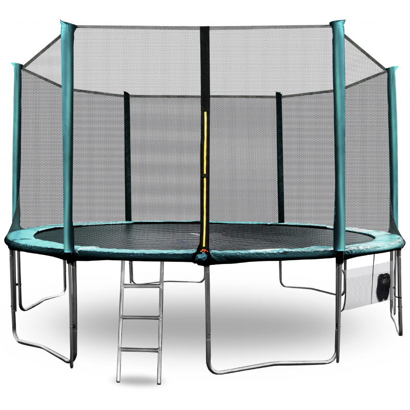 Aga SPORT PRO Trambulină 400 cm Verde închis + plasă de protecție + scară + buzunar pentru încălțăminte