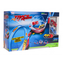 Pistă de curse cu două benzi cu bilă pentru copii 3+ Piese de construcție 28 buc. + 2 Mașinuțe + Mecanism pull back