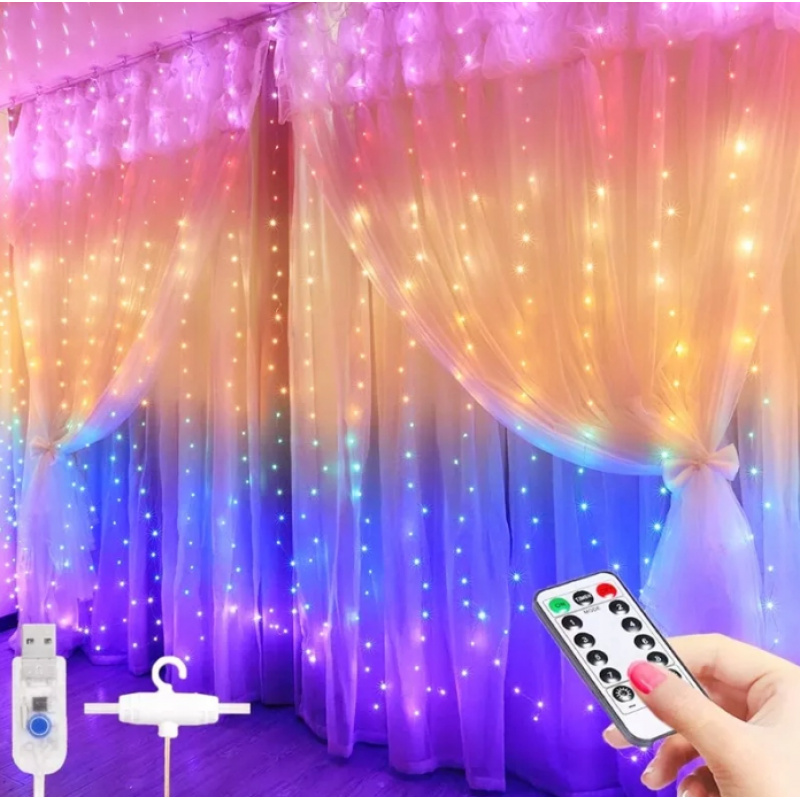 Cortină luminoasă LED 3x2,8m - multicolor