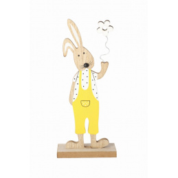 Iepuraș de Paște din lemn cu floare pentru așezare