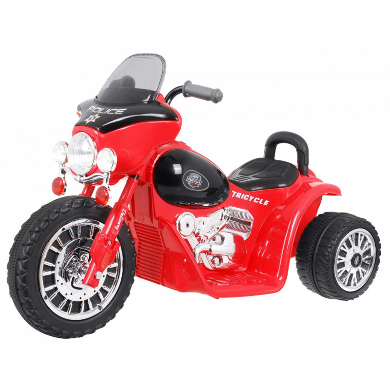 Bicicletă electrică pentru copii Chopper Roșu + 3 roți + sunete + lumini LED