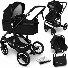 Kiduku Cărucior combinat 3 în 1 Negru/Negru