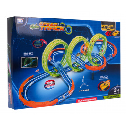 Circuit extrem de curse pentru copii 3+ Piese de construcție 74 buc. + Mașinuță cu LED + Buclă 360