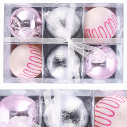 Set de șase ornamente de Crăciun roz pentru brad