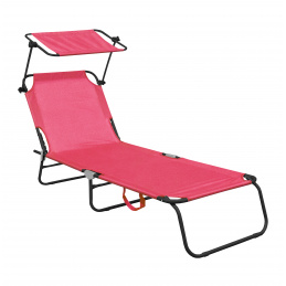 Aga Șezlong de grădină reglabil cu copertină Roz