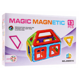 Set mini Blocuri magnetice pentru copii 3+ Elemente colorate 13 buc. + Șablon de construcție