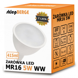 Bec LED 12V - MR16 - 5W - 415 lm - alb cald