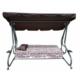 Leagăn de grădină pentru familie cu acoperiș model maro + Textilină 2x1 + Scaun reglabil + Saltea + 2 suporturi pentru băuturi