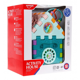 Căsuță senzorială multidimensională pentru copii 18m+ Mini jocuri 9 Puzzle + Sortatoare + Împletitură + Ceas