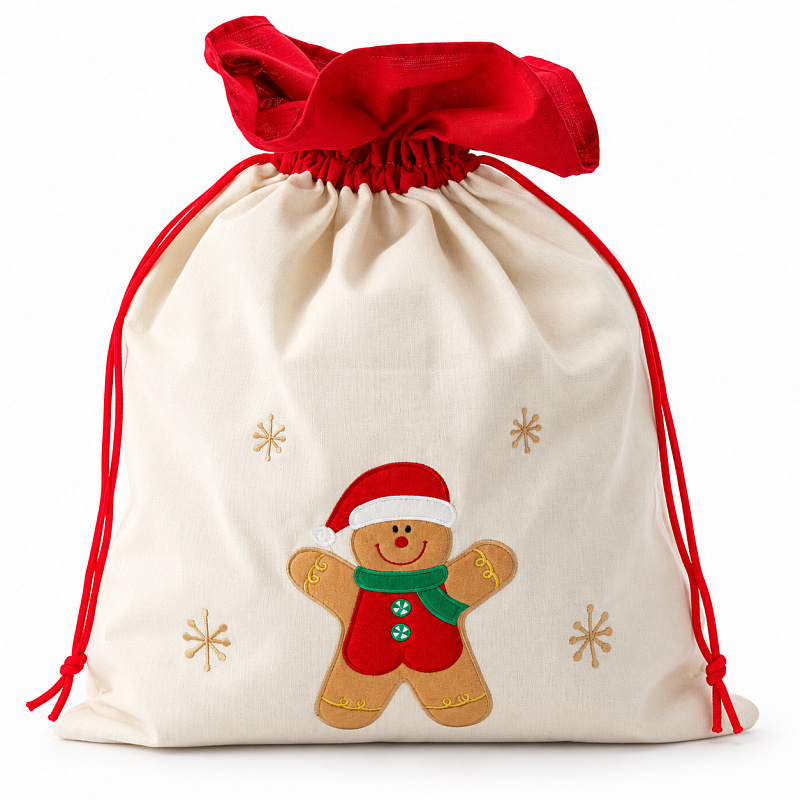 Aga sac de Crăciun pentru cadouri cu turtă dulce Moș Crăciun 45×60 cm