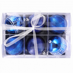 Set de șase ornamente de Crăciun albastre, 3 modele pentru brad