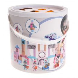 Set de lemn Blocuri Castel cu Cavaleri pentru copii 3+ Figurine din lemn + Sortator de forme + Covoraș cu puzzle-uri + Joc Chinezesc