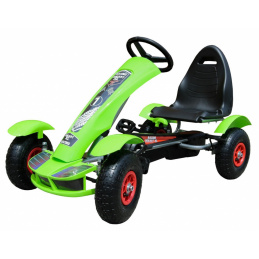 Kart cu pedale Racing XL pentru copii 3+ Verde + Roți gonflabile + Reglare scaun + Rulare liberă