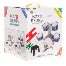 Set tobe mari 5 piese pentru copii 3+ Albastru + Taler metalic + 2 bețe + Scăunel