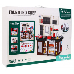 Bucătărie interactivă maro pentru copii 3+ Arzătoare cu sunet și lumină + Robinet cu apă + Accesorii 58 buc.