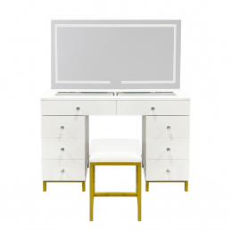 Aga Măsuță de toaletă cu oglindă și iluminare + taburet Alb mat