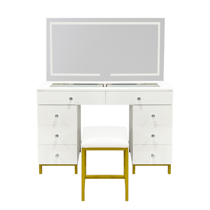 Aga Măsuță de toaletă cu oglindă și iluminare + taburet Alb mat