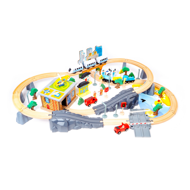 Aga4Kids Set de trenuleț din lemn 95 de piese cu baterii