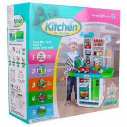 Bucătărie mare albastră pentru copii 3+ Arzătoare interactive + Robinet cu apă + Panou audio + Accesorii