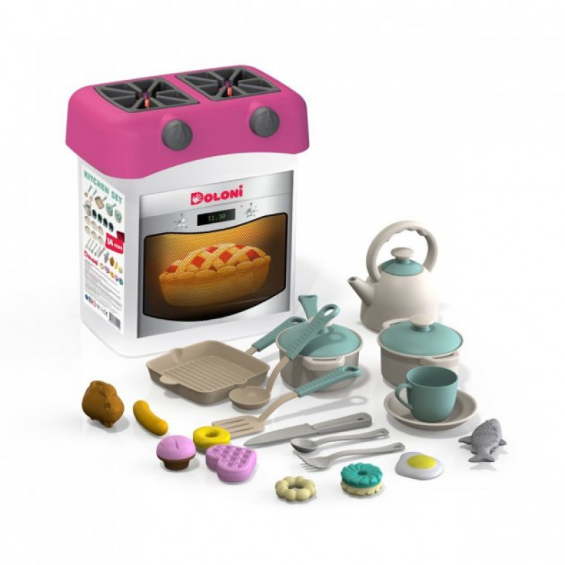 Bucătărie din plastic Doloni Roz + accesorii 34 bucăți