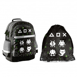 Paso Set școlar cu rucsac cu trei compartimente + sac pentru spate Game