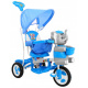 tricicletă pentru copii Elephant Blue + sunete + copertină + barieră + suport pentru picioare + mâner + schiuri + spațiu de depozitare