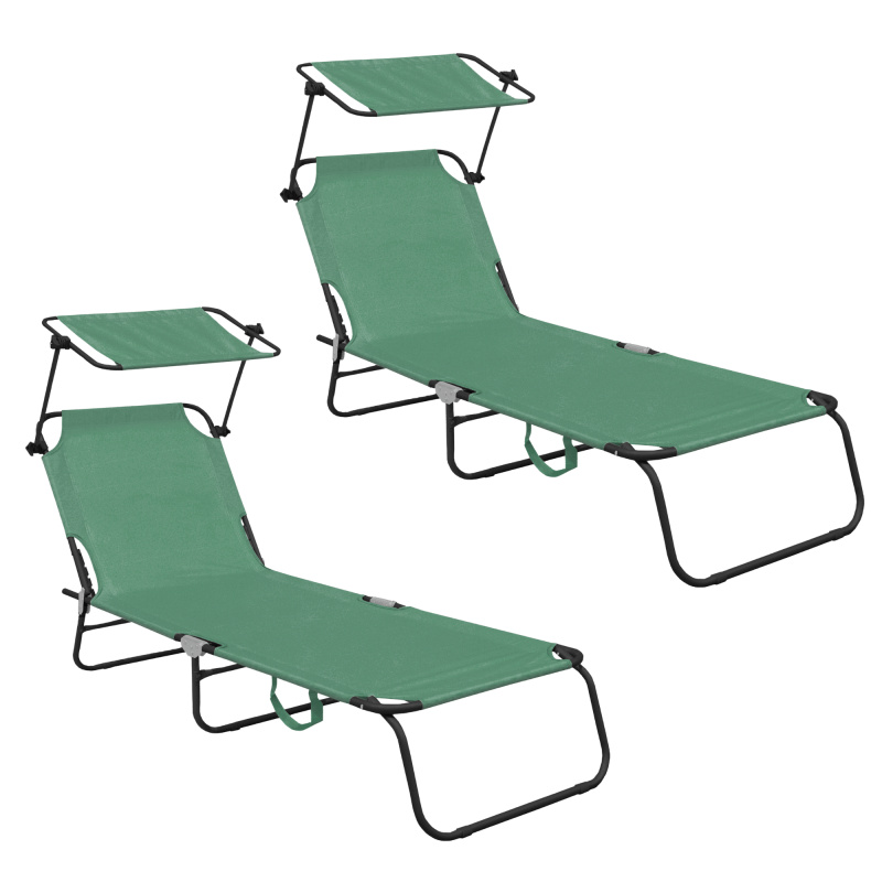 Aga 2x Șezlong de grădină reglabil cu acoperiș Verde deschis