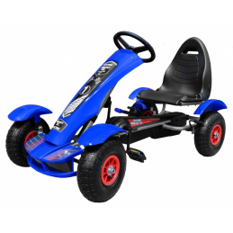 Kart cu pedale Racing XL pentru copii 3+ Albastru + Roți gonflabile + Reglare scaun + Rulare liberă