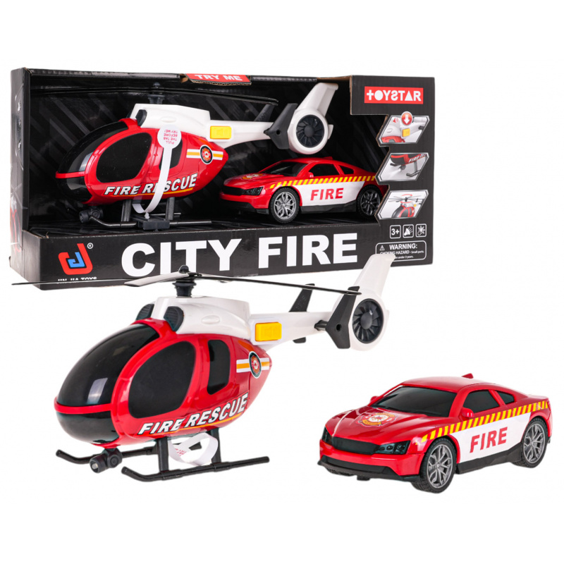 Set Elicopter + Mașinuță Pompieri