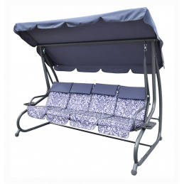 Leagăn de grădină mare pentru 4 persoane Gri + Textilină + Acoperiș + Scaun reglabil + 4 Perne