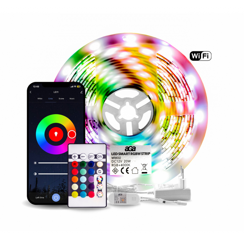 Bandă LED Aga WiFi RGBW 5m + telecomandă + sursă de alimentare