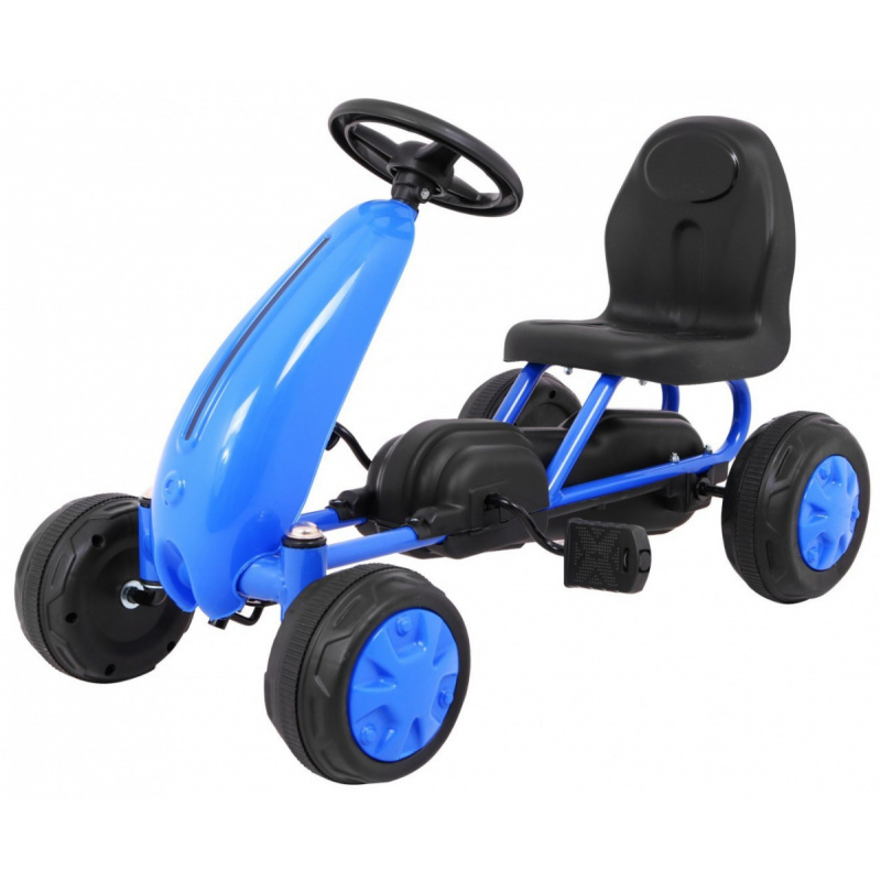 Prima kart cu pedale pentru tineret Albastră + Transmisie cu lanț + Roți din cauciuc