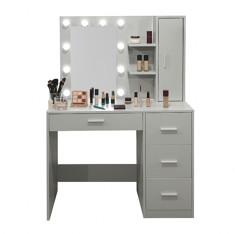 Masa de toaletă Aga cu oglindă și iluminare Gri