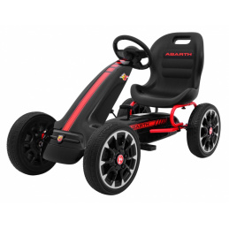 Kart ABARTH cu pedale pentru copii Negru + Roți EVA + Frână de mână + Rulare liberă