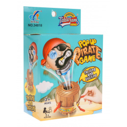 Joc de îndemânare Piratul Nebun pentru copii de 3+ și adulți + Figurină pirat + Butoi cu găuri + 12 Săbii