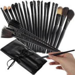 Set de pensule cosmetice în husă 24 bucăți negru ISO 8573