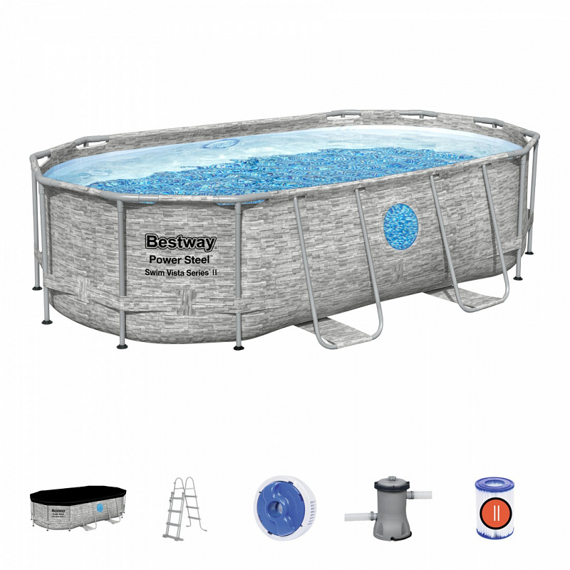 BESTWAY Power Steel Swim Vista piscină cu fereastră 427x250x100 14x8FT 7in1