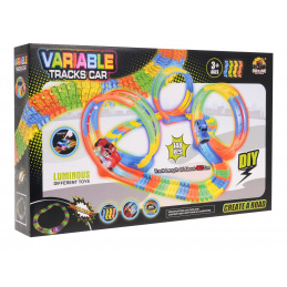 Pistă de curse fluorescentă pentru copii 3+ Piese flexibile 148 buc. + Mașinuță cu LED + 3 Buclă 360