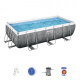 Power Steel 404x201x100 Imitare ratan 13x6FT BESTWAY 6in1 Rack Pool + pompă + scară