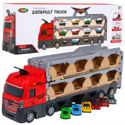 Set 3 în 1 Camion cu platformă + mașinuțe pentru copii 3+ Pista cu catapultă